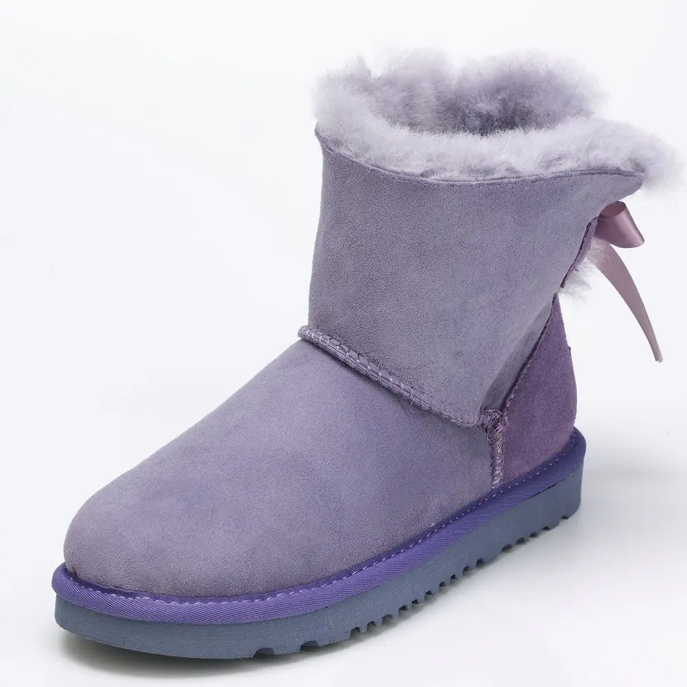Женские зимние ботинки из натуральной овечьей кожи; натуральный мех; Модные ботильоны; женская теплая шерстяная обувь; зимние ботинки; обувь на резиновой подошве - Цвет: Purple