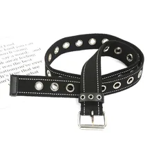 Unisex Wide Long Canvas Belt Punk Style Metal Eyelet Pin buckle Waist strap Teenager Adult jeans Trousers Pant Casual Waistband