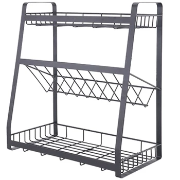 

3 Layers Kitchen Spice Rack 304 Stainless Steel Countertop Spice Jars Bottle Shelf Kitchen Organizer Shelf Storage Holder Black-