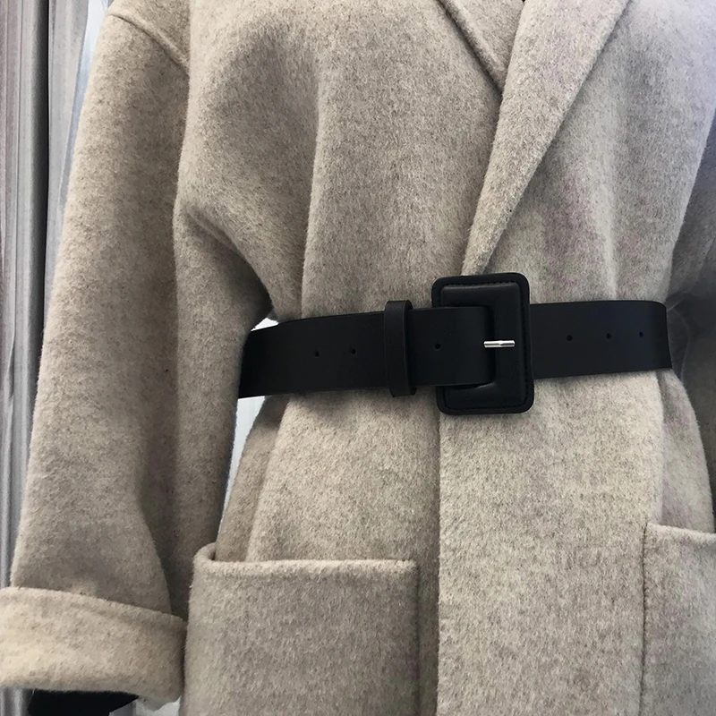 3 Colors Women Ins PU Belt Broad Solid Fashion All Match Buckle Belt Elegant Lady Street Waistband Overcoat Dress Accessories