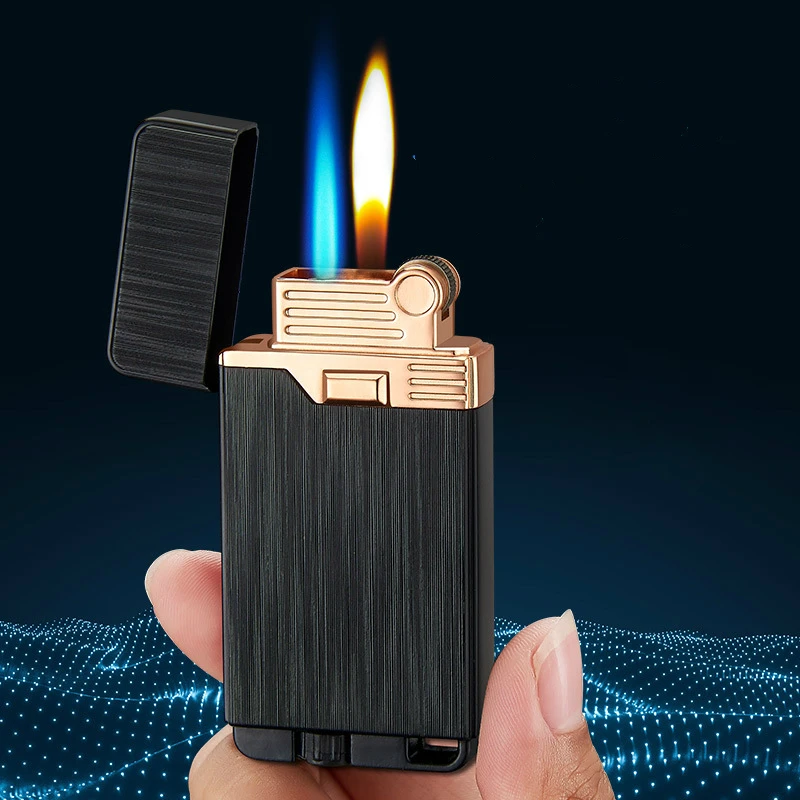 

double fire Grinding wheel open flame conversion straight into the blue flame windproof lighter accessories gadgets for men