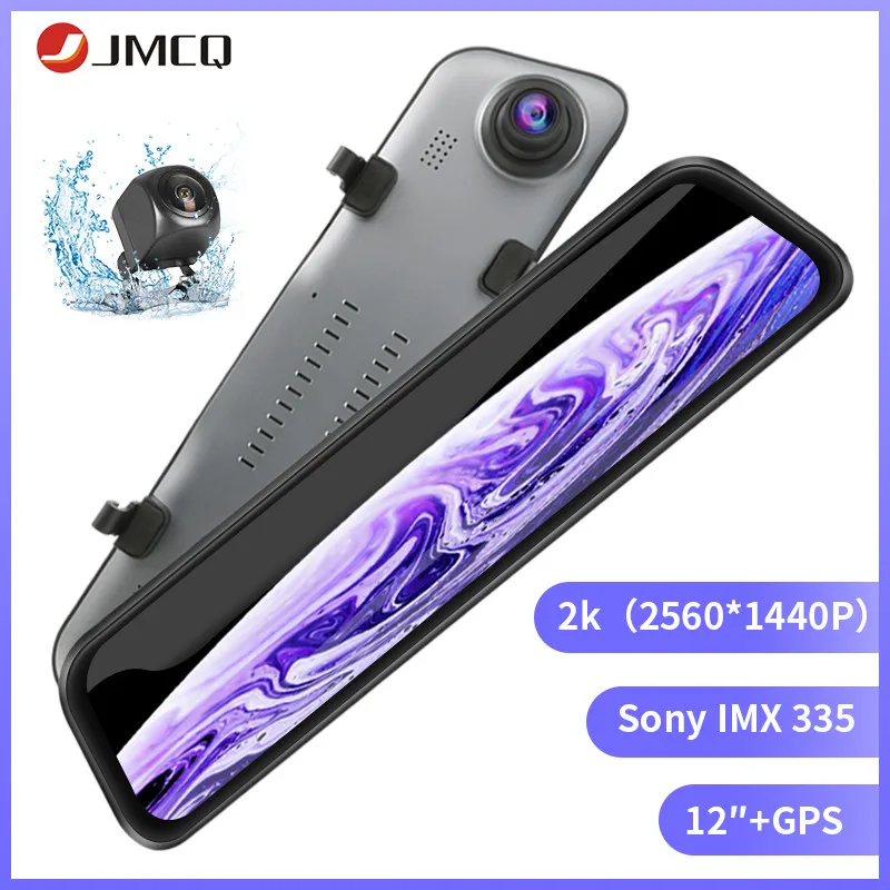 

JMCQ 2020 12" Car DVR Streaming RearView Mirror Camera 2K Ultra stream media Cycle Recorder Dash Cam G-sensor with Backup Cam