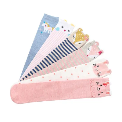 Cartoon cute kids cotton socks bear animal knee high long leg warmers for boy girl 3-12 years