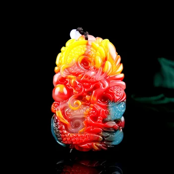 

Chinese Colorful Jade Dragon Pendant Necklace Jewellery Fashion Hand-Carved Relax Healing Man Women Luck Gifts Amulet Free Rope