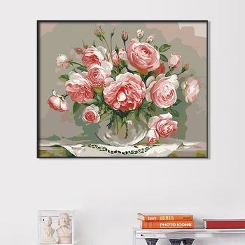 

DIY digital painting rose flower romantic flower art deco painting creative living room hand-painted decompression