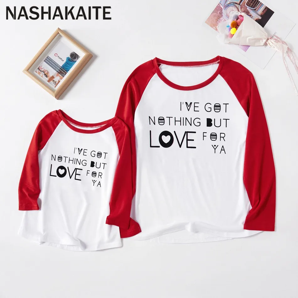 Red B NASHAKAITE одежда «Мама и я», топы с длинными рукавами и надписью «LOVE», семейная футболка - Цвет: Red B