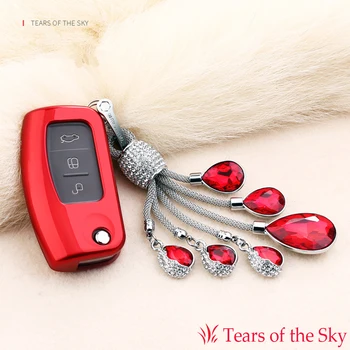 

Folding Remote car key case For Ford Fiesta Focus2 Ecosport Kuga Escape key Hard shell cover Artificial Crystal Pendant keychain