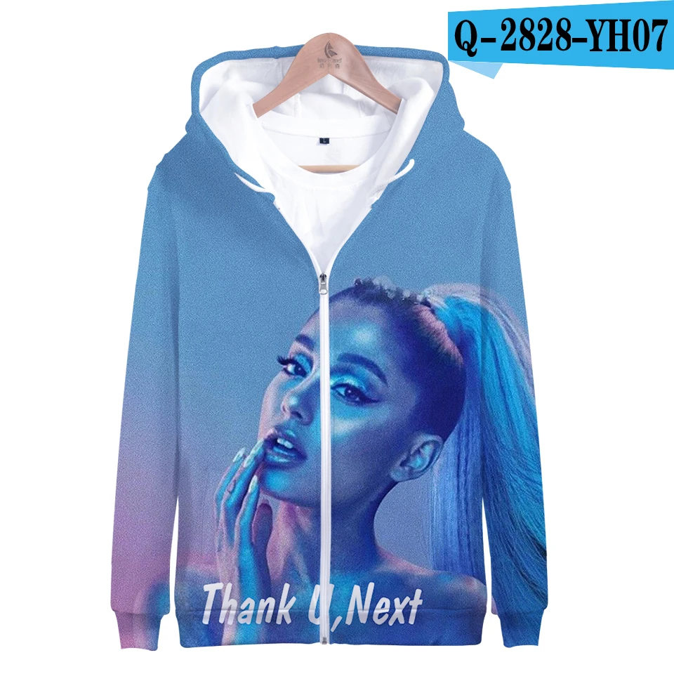 Thank U Next Harajuku толстовки на молнии с капюшоном куртка осень/зима мода певица Ариана Гранде 3D толстовки - Цвет: 3D