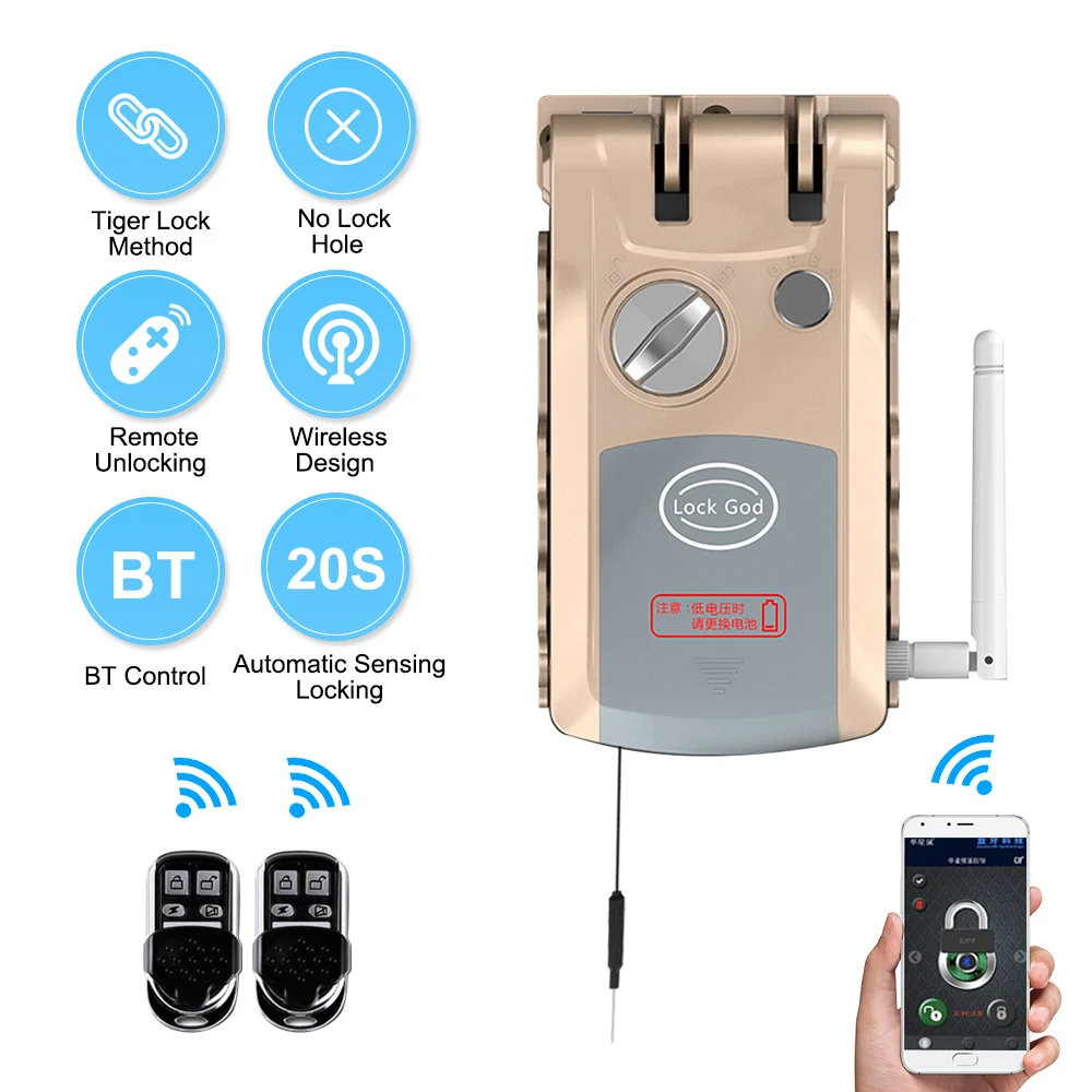 Smart Door Electric Lock DoorLock Dual Core Bluetooth Remote Control Phone Smartlock with 4 controler for Office Home Hotel