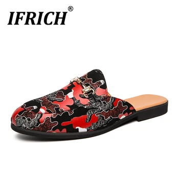 

2020 New Trend Half Drag Loafers Shoes For Men Red Casual Slip On Shoes Man Pu Leather Men Shoes Comfortable Half slippers Mens