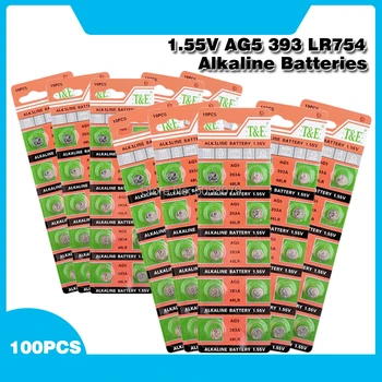 

100pcs 1.55v Ag5 D309 D393 G5 G5A L754 LR48 LR754 RW28 SR48 SR754 SR754W 15 48 193 309 393 546 393A Button Coin Cell Battery