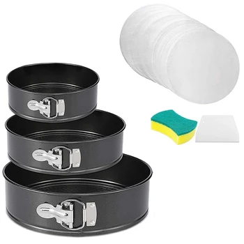 

Springform Pan Set,3Pcs (6,8,10 inch) Springform Pan Leakproof,Cake Pan Springform with Bottom and 50Pcs Parchment Paper