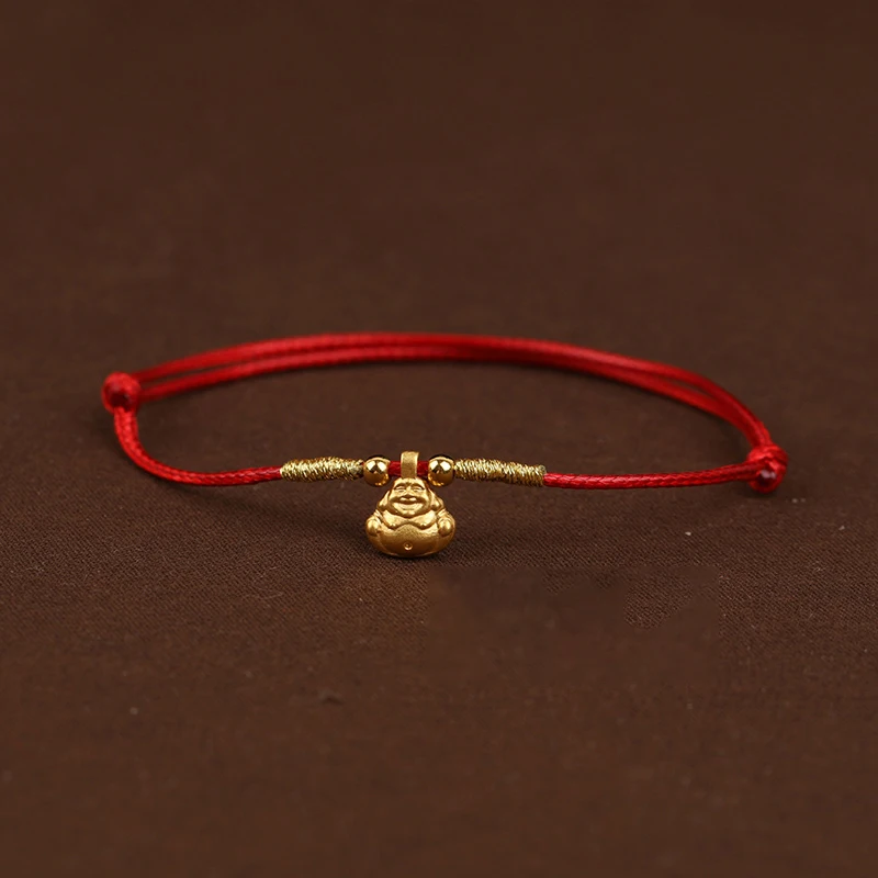 Buddha Настоящая 24K цепочка из желтого золота 3D удача кошка мышь Рыба браслет для женщин ребенок на удачу любящая мышь Зодиак красная веревка - Цвет камня: Buddha