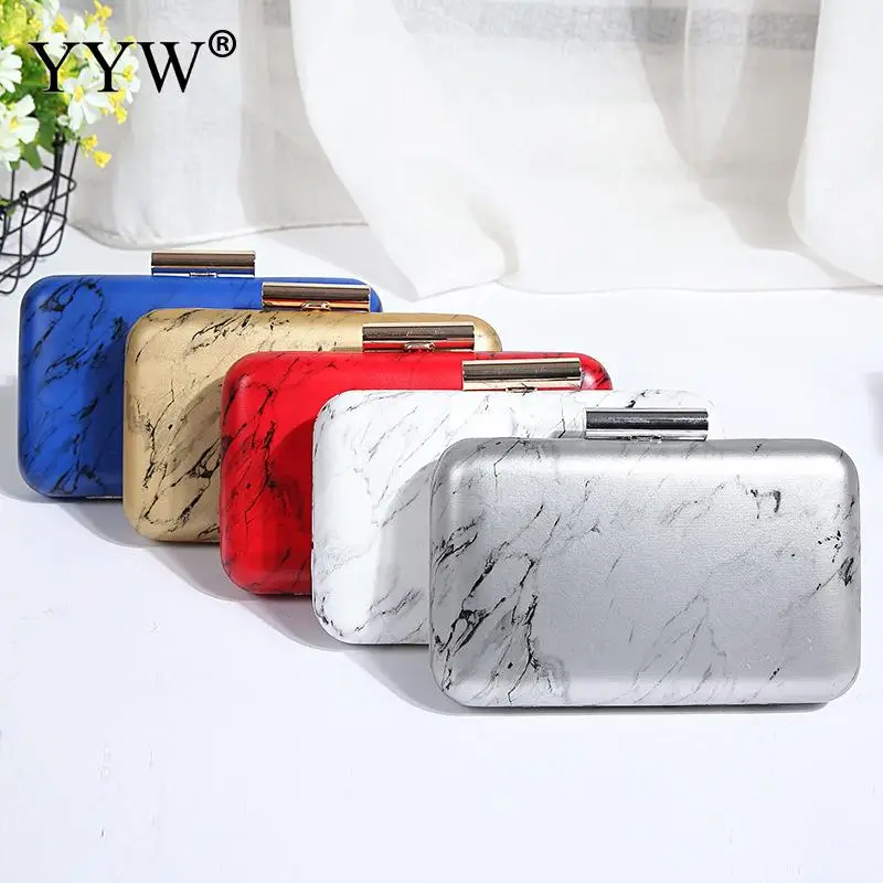 Silver Marble Grain Women'S Clutch Purse Print Wedding Clutches Evening Bags Handbags Hardcase Shoulder Bags Sac Pochette Femme