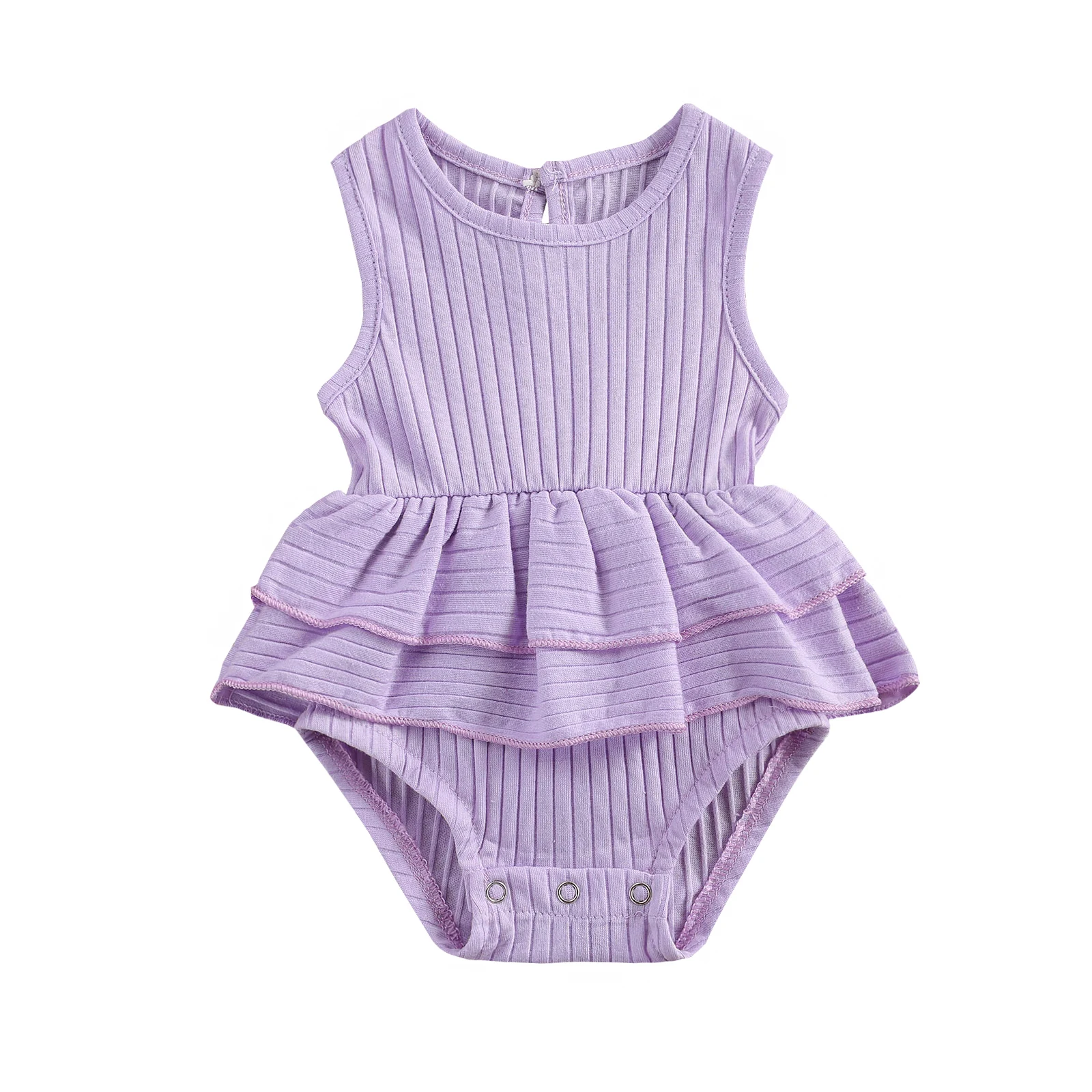 Baby Clothing Set Summer Newborn Baby Girls Casual Ribbed Rompers Toddler Infant Girls Loose Ruffle Sleeveless Round Neck Layered Cotton Playsuit baby clothes set gift Baby Clothing Set