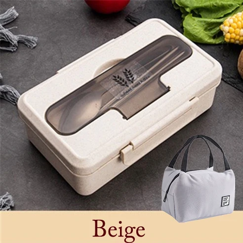 Beige Sets Герметичный Ланч-бокс портативный походный Кемпинг офисный школьный пищевой контейнер для микроволновой печи Подогрев сохраняет свежесть с столовыми приборами Bento box - Цвет: Beige Sets