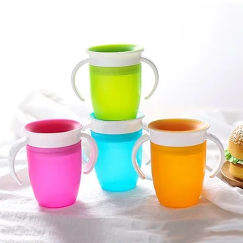 

360-degree Leak-Proof Children's Water Bottle Rotation Baby Safety Learning Drinking Water Silicone Cup Double Handle Flip Cover