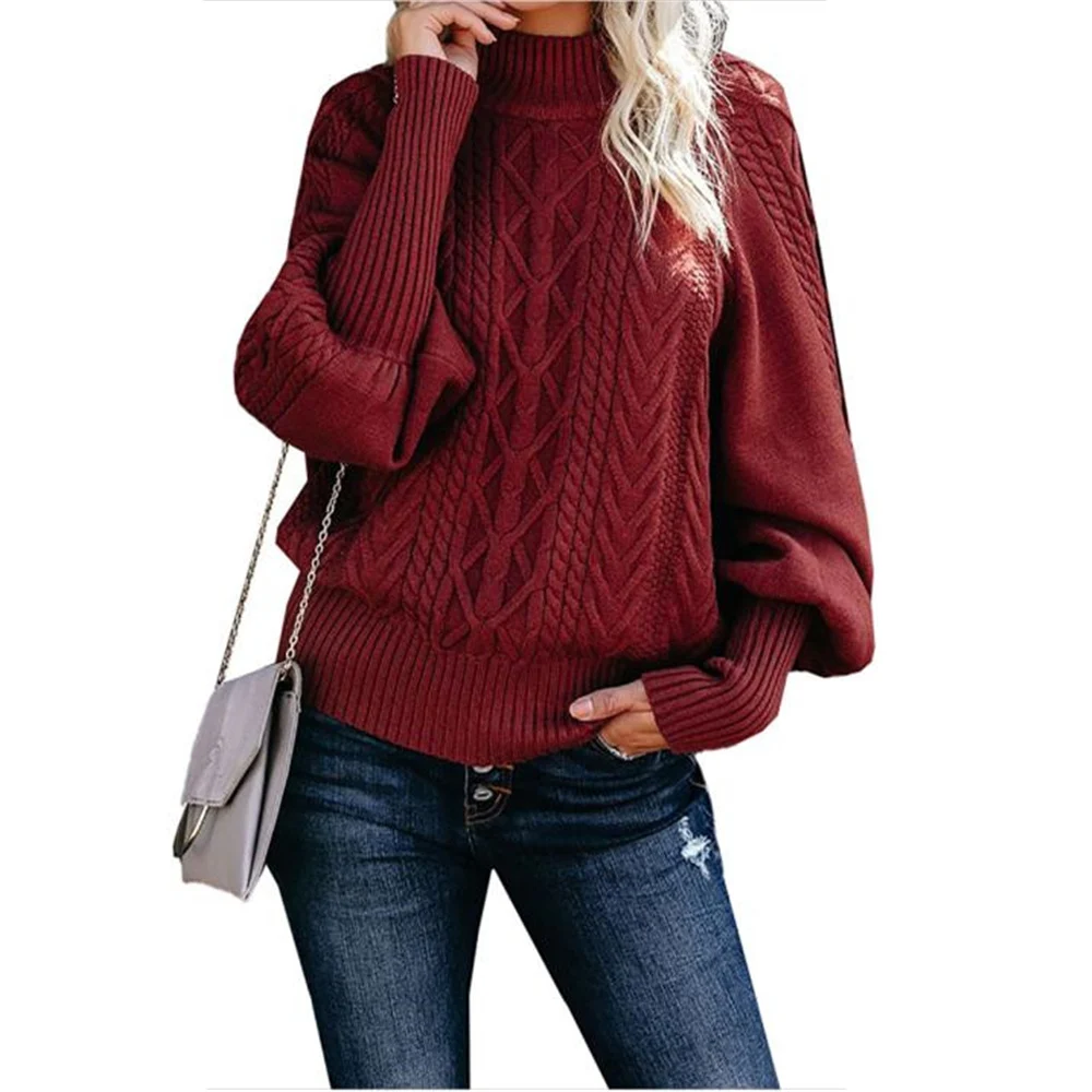 

Winter Womens Sweaters Pullover Turtleneck Long Sleeve Loose Women Sweaters Casual Solid Female Tops