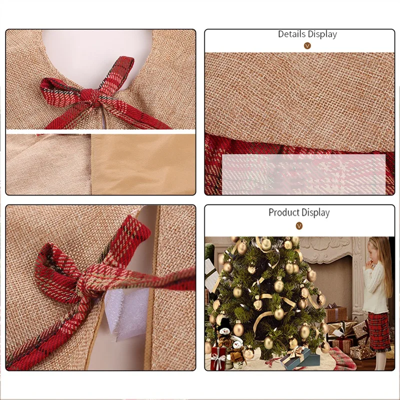 NEW-Christmas Tree Skirt 48 Inch Burlap Red Plaid Ruffle Trim Tree Skirts for X'Mas Decorations