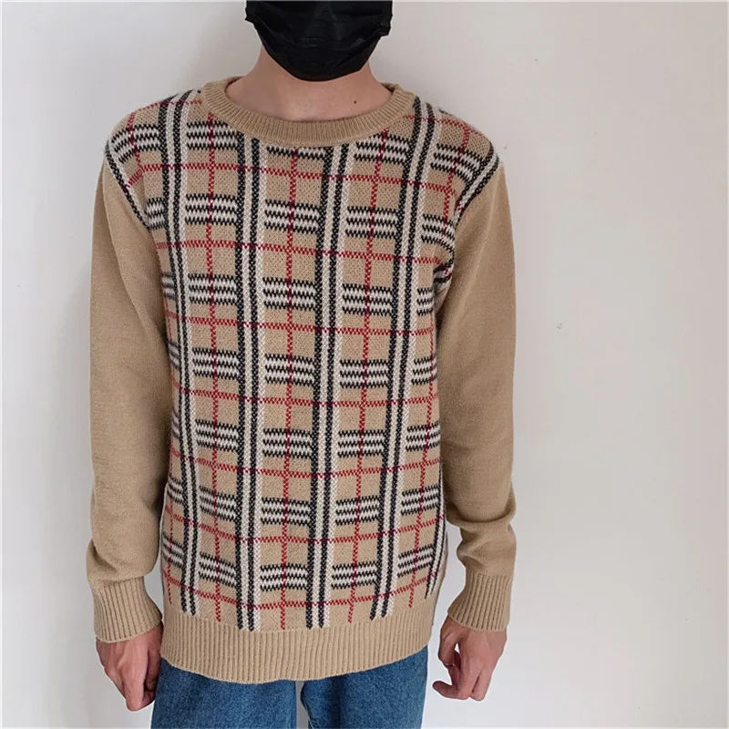 autumn and winter, parent-child sweater children's clothing, boys and girls, lattice, retro sweater, warm and loose large s - Color: adult