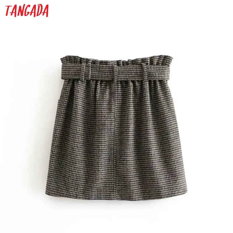 Tangada женские зимние юбки в клетку faldas mujer с поясом женская элегантная мини-юбка 6P53