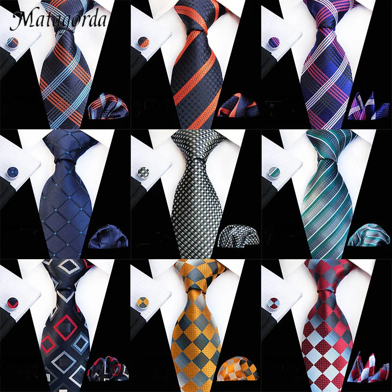 

Tie+Hanky+Cufflink Three-piece Set Jacquard Weave 8CM Silk Tie Gravata Handkerchief Cufflinks Men Necktie Wedding Neckwear Scarf