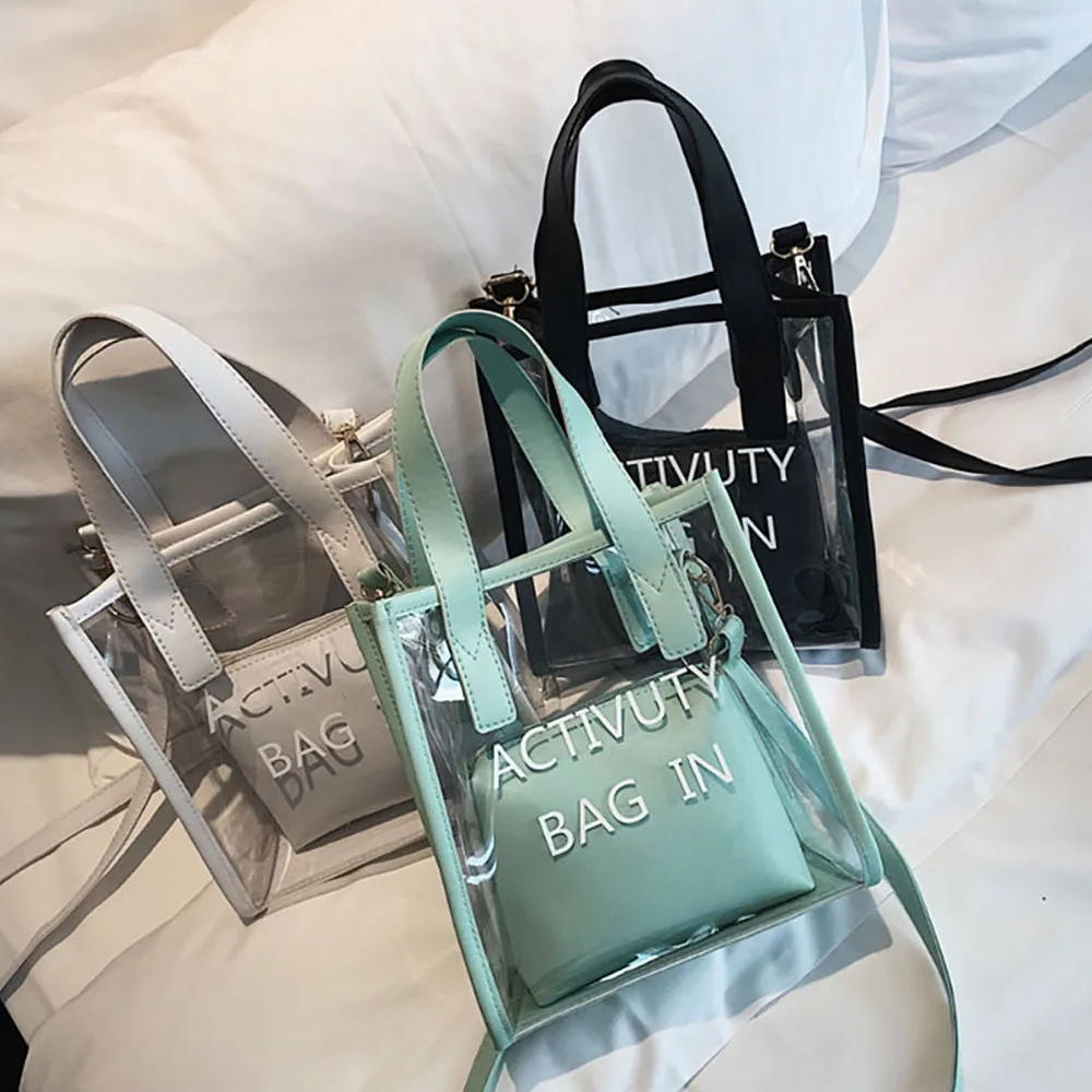 Clear Tote Bag Crystal PVC Transparent Bags Women Fashion Handbag Shoulder Beach | Багаж и сумки