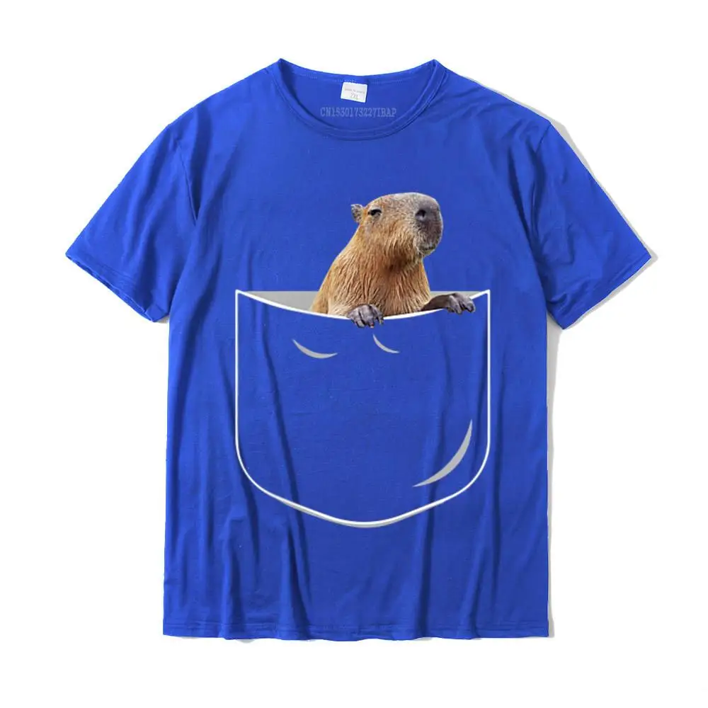 Classic T-Shirt Short Sleeve Custom Latest Men Summer Tops Shirt Custom Tops Shirt Crew Neck 100% Cotton Fabric Pocket Capybara Shirt Funny Capybara In Pocket Gift Tshirt__30275 blue