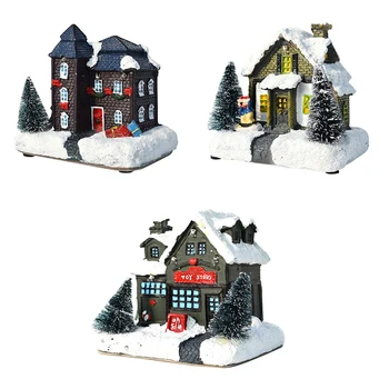 

Christmas European Style Snow House Resin House Xmas Decorations with LED lamp Lights Home Decor New