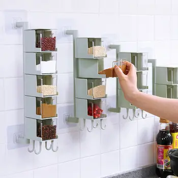 

Multi-Tier 360 Degree Rotating Wall Mount Spice Rack Seasoning Storage Box Jars Organizer Condiment Containers Kitchen Tools