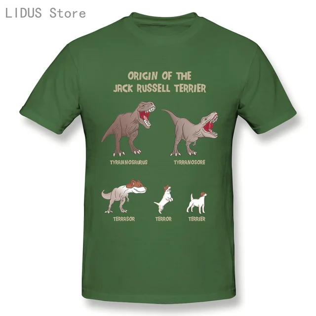 LIDUS Origin Of The Jack Russell Terrier Evolution History Meme Shirt Short Sleeved Tshirt Fashion Cotton T-shirt Tee Shirts Army Green