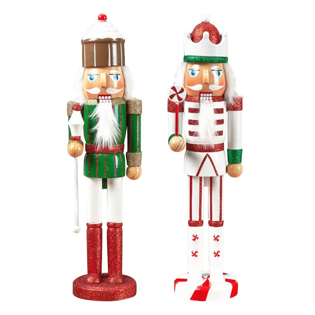 

2PCS/Set Christmas Wooden Nutcracker Soldier Jewelry 38CM Color Pink Green Series Quick Delivery