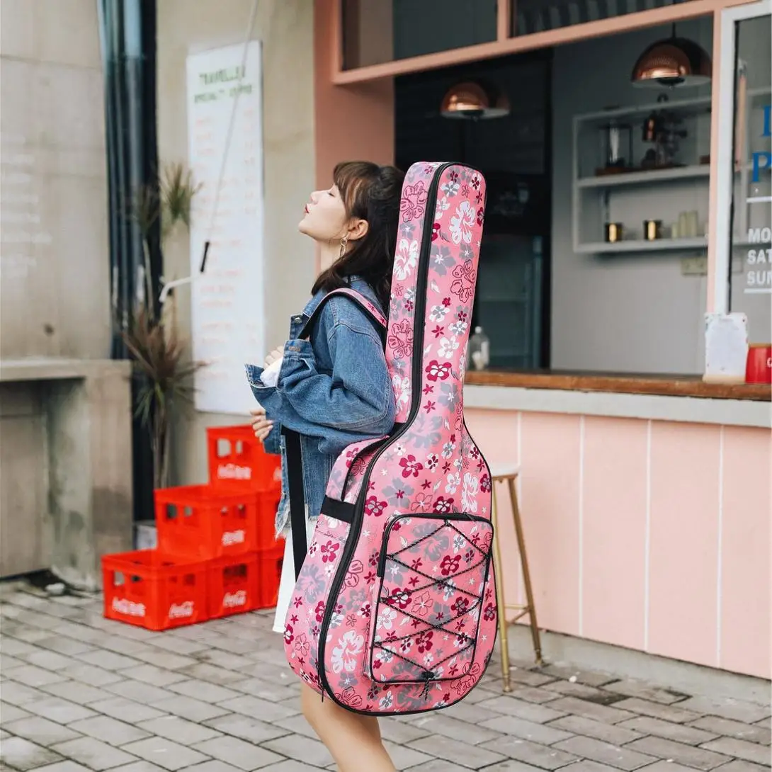 40/41 дюймов цветочный принт народная Акустическая гитара чехол Gig Bag двойные ремни 10 мм хлопок утолщение крышка водонепроницаемый рюкзак