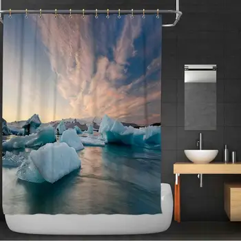 

Icebergs Floating in Jokulsarlon Glacier Lake Fabric Shower Curtain,090804 for Bathroom Decor,84''W x 72''H