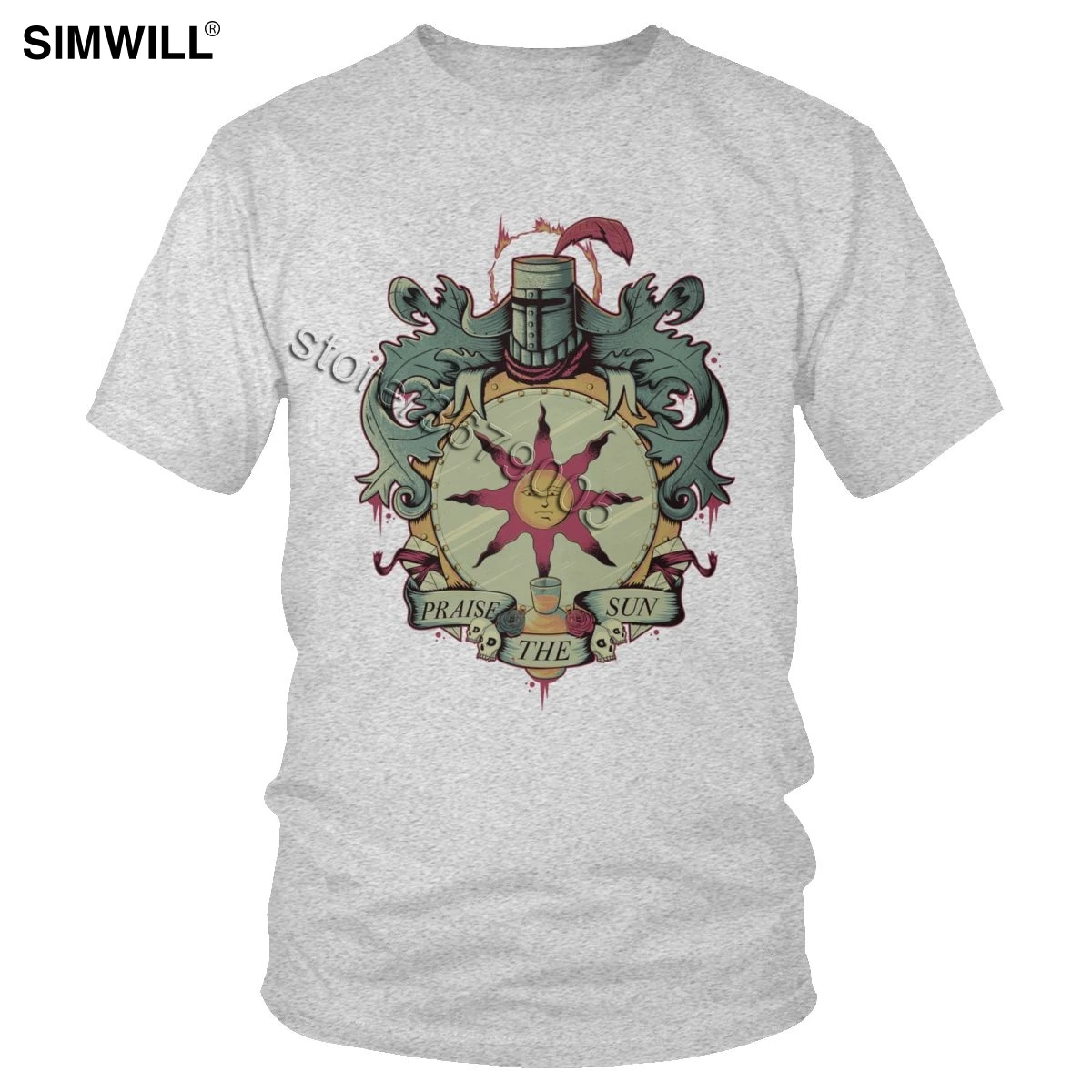 Vintage Praise The Sun T Shirt Men Cotton Dark Souls T-shirt Video Game Tee Short Sleeve O-neck Casual Summer Slim Fit Tops Gift - Цвет: Серый