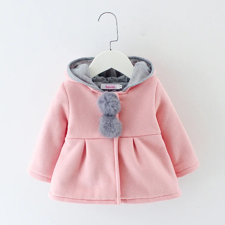 Spring And Autumn Coat Female Baby Hooded CHILDREN'S Cardigan Solid Color Two Furry Ball Rabbit Eared
