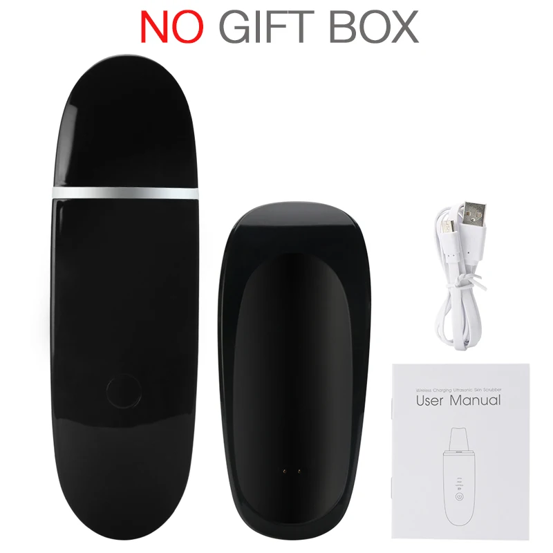 Black NO GIFT BOX Ультразвуковая скруббер для кожи Глубокая очистка лица скруббер Вибрационный для очищения лица шпатель для кожи пилинг прибор для красоты - Цвет: Black NO GIFT BOX