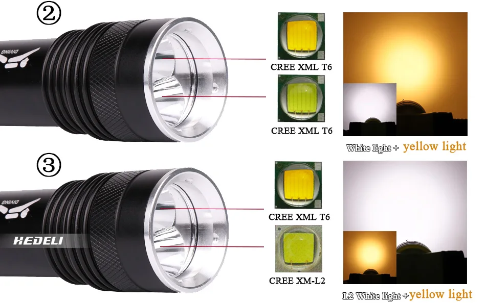 Светильник для дайвинга желтый белый светильник мощный светодиодный вспышки XML T6