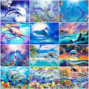 

HUACAN Mermaid Diamond Painting Full Drill Square Dolphin 5D Embroidery Cross Stitch Decoration For Home Diamond Art