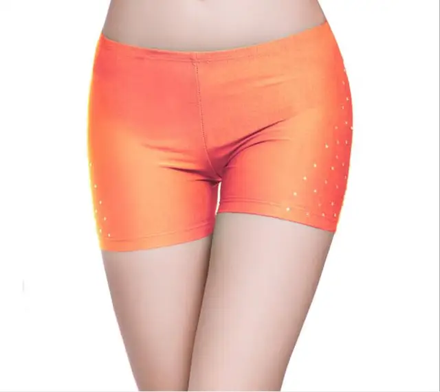 Sexy Hot Rhinestones Soft Shorts Women  Belly Dance Safety Short Pants Underwear Night Club Party Evening Bellydance Performanc Orange