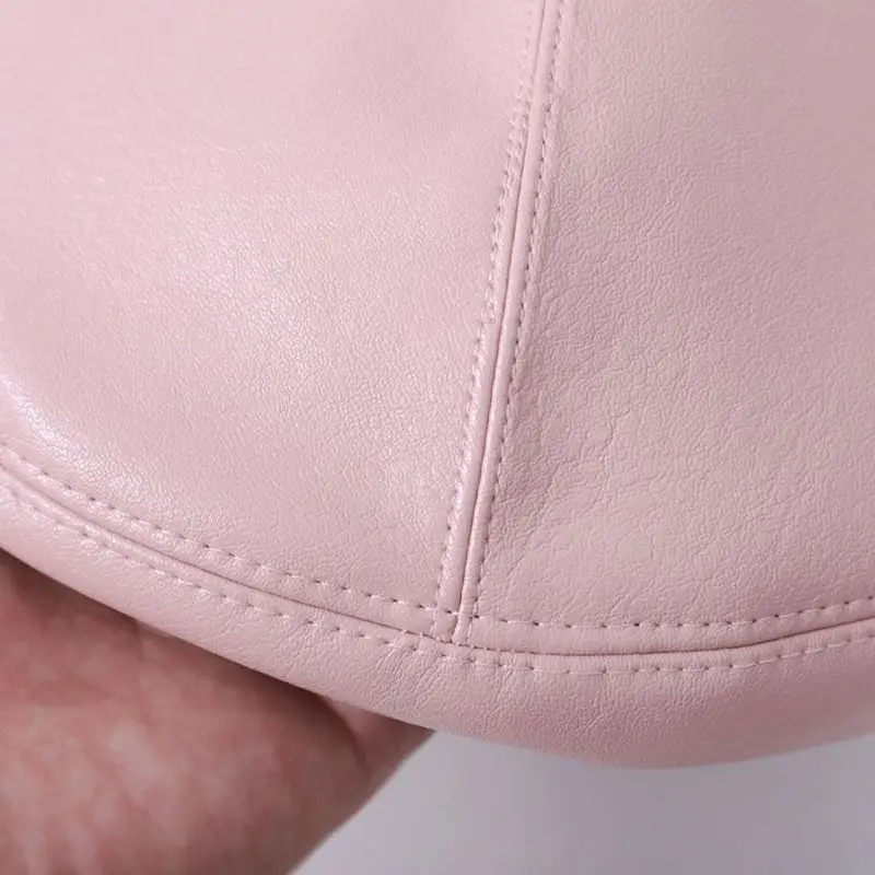 Japanese Women Girls Cute Cat Ears Beret Cap Faux Leather Solid Color Painter Student Adjustable Vintage Classic Octagonal Hat