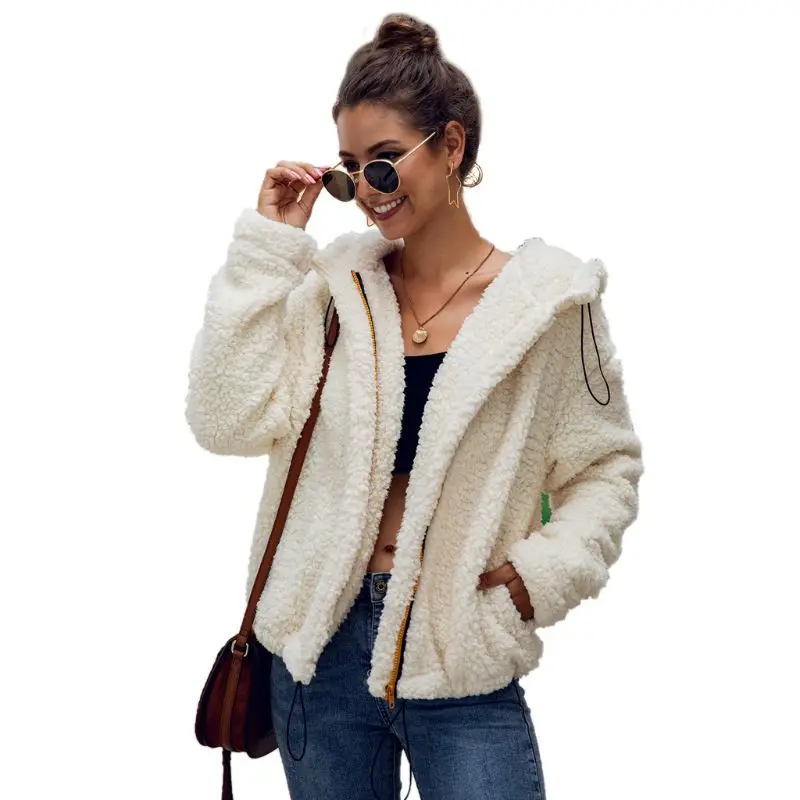 

Women New Fleece Coat Hooded Jacket Sherpa Zipper Up Pockets Warm Winter Outwear