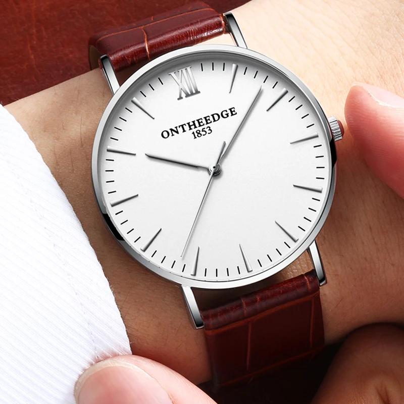 

ONTHEEDGE 2019 Man Watch 2019 High Quality Watch Men 30M Waterproof Leather Quartz Luxury Casual Clock black Wrist Watch