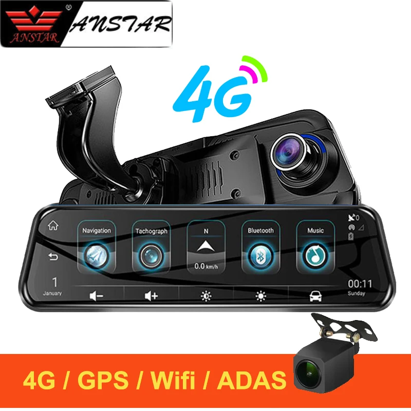  Anstar 4G RearView Mirror FHD 1080P Car DVR Camera 10'' Stream Media ADAS WiFi GPS Dash Cam Registr