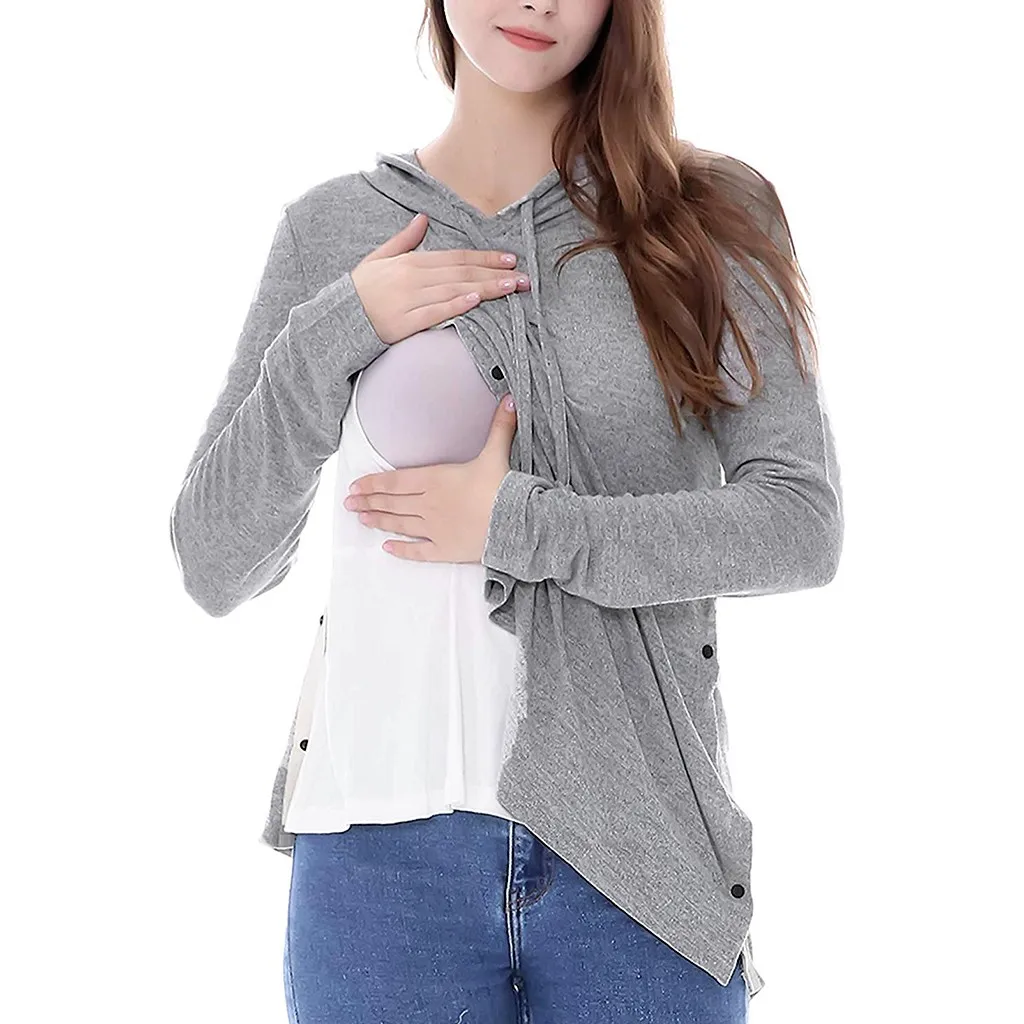 SAGACE/Толстовка для кормящих мам; Одежда для беременных; однотонные топы с капюшоном; женская блузка; повседневная одежда для мам; сезон осень