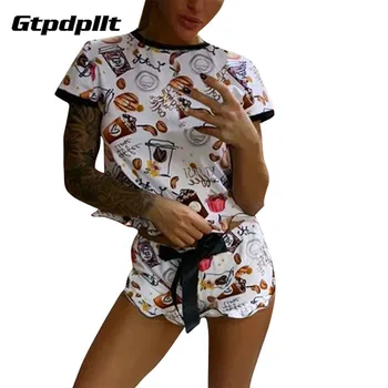 

Gtpdpllt Sexy Two Pieces Set Women Short Sleeve Tops And Shorts Suit Summer Casual Clothes 2 Piece Outfits vetement femme