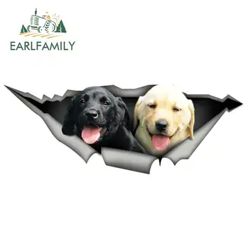

EARLFAMILY 13cm x 7cm Labrador Dog Car Sticker Torn Metal Decal Waterproof 3D Car Decals Reflective Stickers
