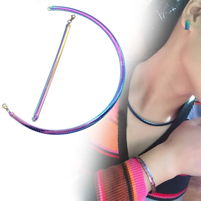 Новейший Женский Цветной воротник ожерелье браслет наборы из нержавеющей стали