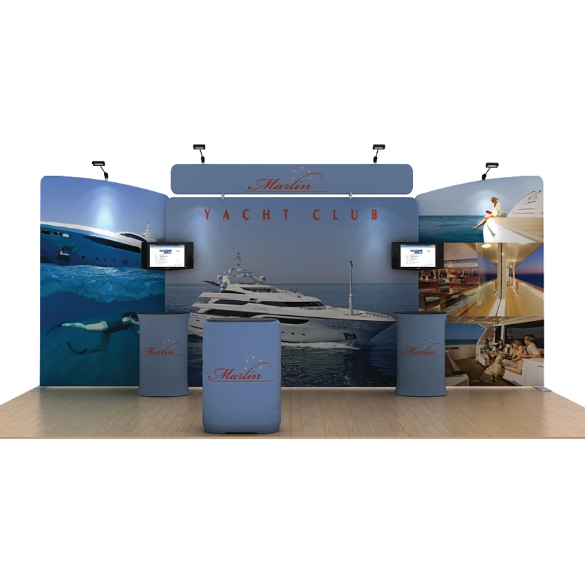 20ft Portable Fabric Trade Show Display Booth Exhibition Pop Up Banner Kit With Tv Bracket Podium Lights Flags Banners Accessories Aliexpress Booth Exhibition Pop Up Banner Kit
