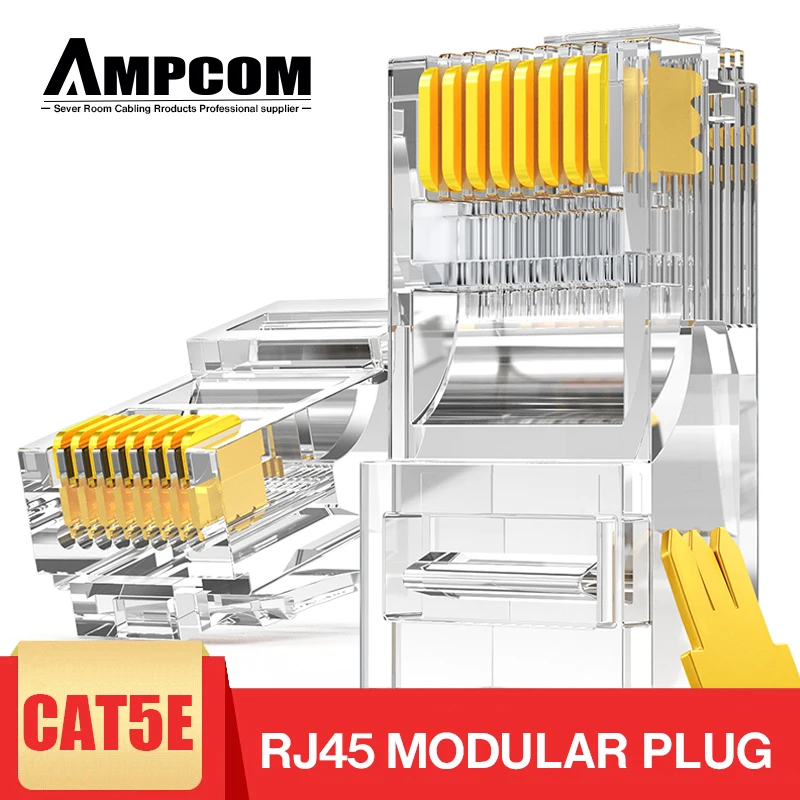 AMPCOM CAT5e UTP 50U RJ45 Modular Plug Connector 8P8C Crimp End Ethernet Cable Ethernet Connector